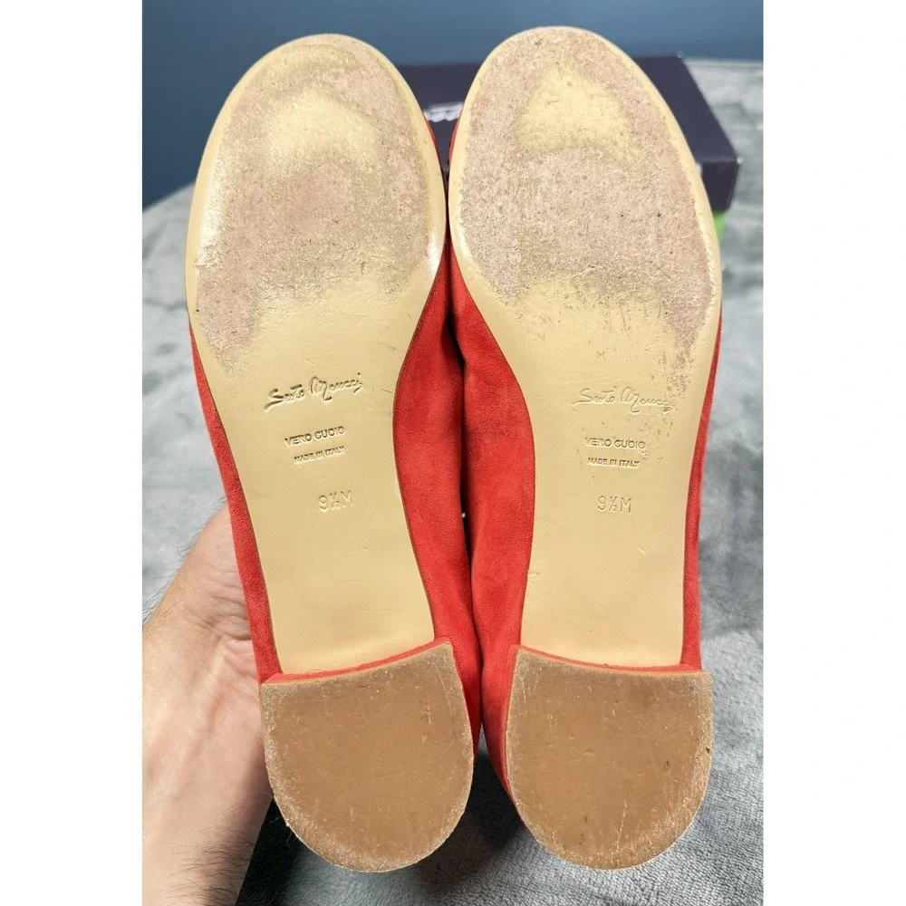 Sesto‎ Meucci Shoes Womens Size 9.5 Red Suede Rhinestone Flats Slip On Italy